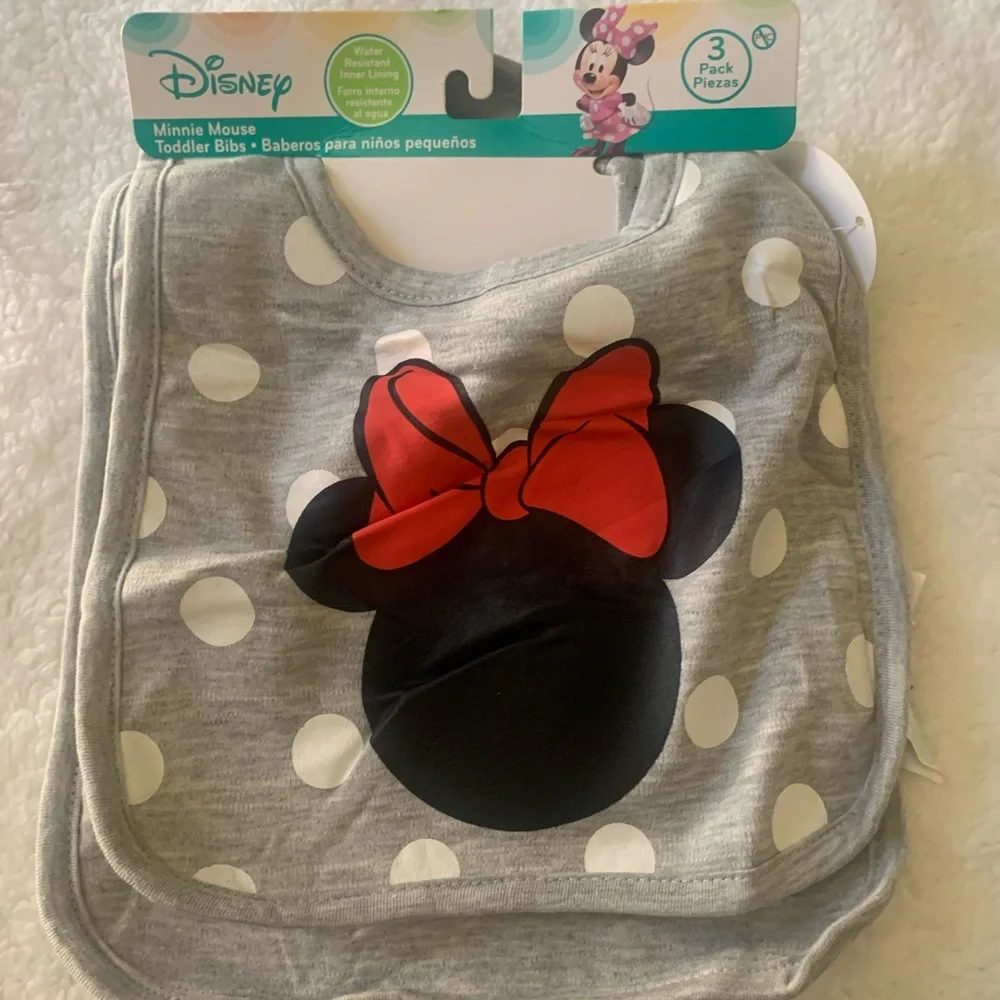 Disney Toddler Minnie Mouse Bibs - Gray, White, Black, Red (2 Pack)